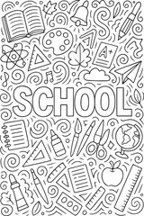 Fototapeta premium School Supply Doodle art illustration coloring page