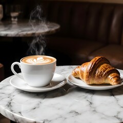 breakfast with cappuccino and croissant