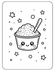 Cute kawaii summer coloring pages, kawaii animals coloring pages, summer, summer coloring page, bold & easy coloring pages, line art, vector illustration, black & white designs, kawaii characters