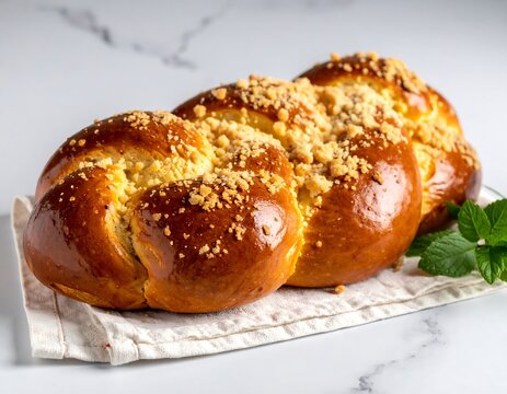A braided sweet bread on a cloth