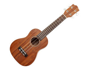 Fototapeta premium Acoustic charm, A ukulele's warm wood tones resonate on a deep stage setting waiting to play music
