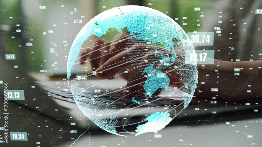 Poster image depicts a global digital network with a visual representation of earth, featuring data overlay