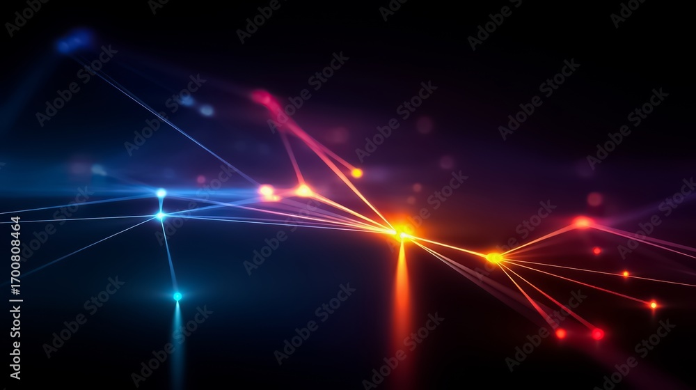 Poster colorful, abstract image of lines and dots that appear to be connected. the image has a futuristic