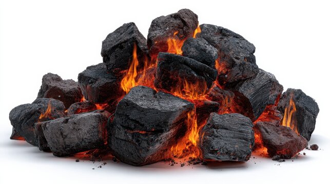 smoldering burning coals isolated on white background png generative ai