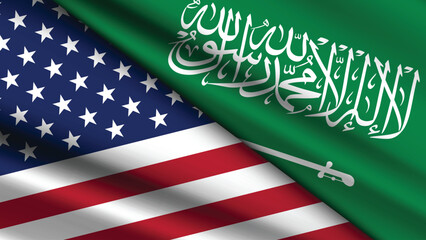 High Quality background with Two Flags of Saudi Arabia and USA © Model it