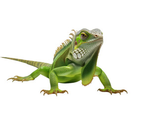 Fototapeta premium Captivating green iguana portrait showcasing vibrant colors and intricate details, a mesmerizing reptilian beauty