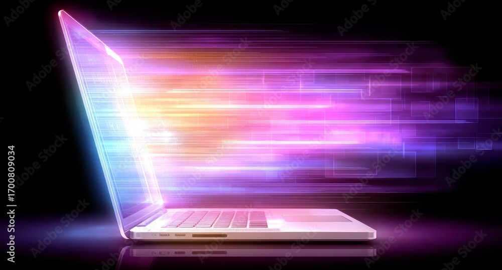 Aufkleber laptop screen displaying a vibrant, fast-moving image. the image appears to be a representation of a