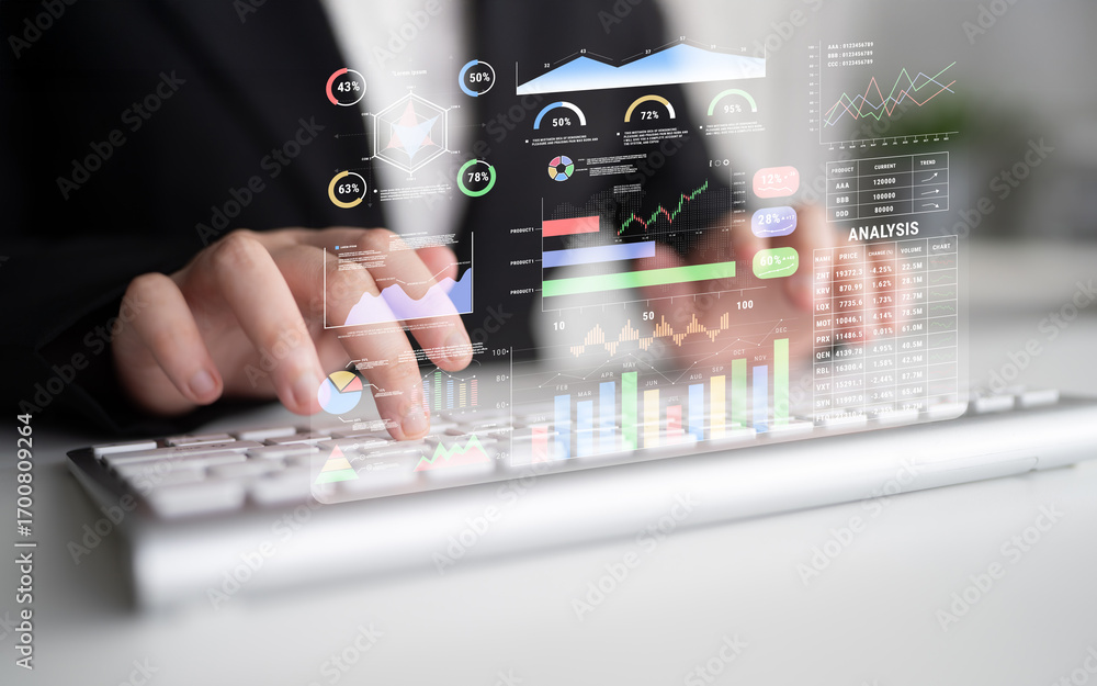 Poster an advanced financial and business performance data dashboard. a professional interface for deep ana