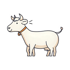 Obraz premium Friendly cartoon cow with a bell, standing in profile with a gentle expression.