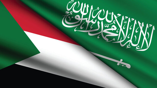 High Quality background with Two Flags of Saudi Arabia and Sudan
