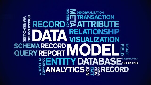 Data Model animated word cloud-text design animation tag kinetic typography seamless loop.