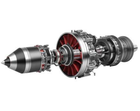 Cross Section View of Futuristic Jet Engine with Intricate Details and Metallic Finish