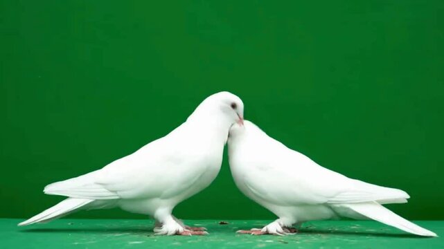 Two white doves facing each other on a green background, symbolizing peace and love.