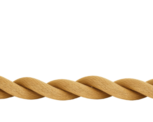 Detailed depiction of a robust tan rope elegantly intertwined against a contrasting flat surface