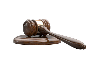 Judge's gavel. The background is transparent. Isolated. 3D Rendering.
