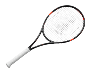 Detailed view of a modern tennis racket showcasing its design and string pattern aesthetics