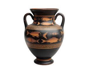 Elegant Ancient Greek Amphora Vase Depicting Fish Motifs, a Timeless Piece of Art History