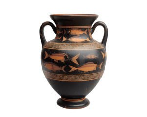 Elegant Ancient Greek Amphora Vase Depicting Fish Motifs, a Timeless Piece of Art History
