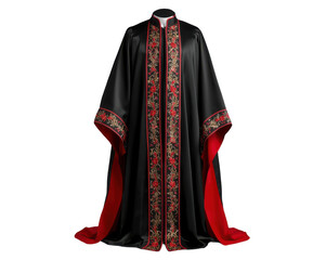 Elegant Ceremony Gown with Intricate Floral Embroidery and Flowing Red Lining Depiction