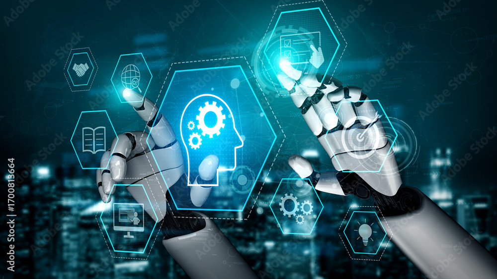 Poster ai or human-driven skill acquisition and training with icons of knowledge, goals, task management, a