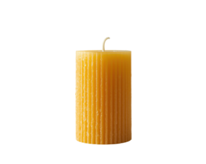 Elegant ribbed beeswax candle emits a warm glow and creates a cozy relaxing ambience