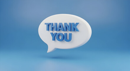 Modern 3D Speech Bubble Saying “Thank You” on Soft Blue Gradient Background — Minimal Customer Appreciation Concept