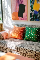 Fototapeta premium Colorful, stylish living room in sunlight