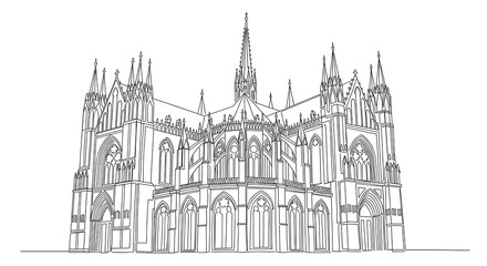 Fototapeta premium Linear depiction of a gothic cathedral, emphasizing architectural detail and minimalist design