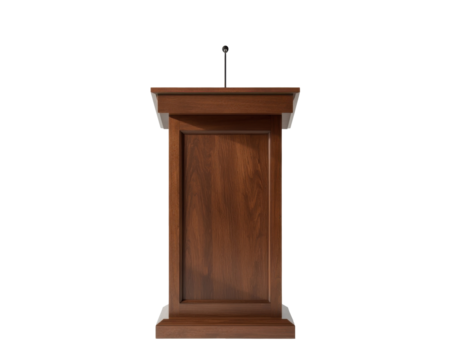 Front View of a Wooden Podium with Microphone, Symbolizing Public Speaking and Lectures