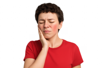 Young Woman Suffering From Toothache on Transparent Background
