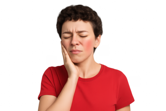 Young Woman Suffering From Toothache on Transparent Background