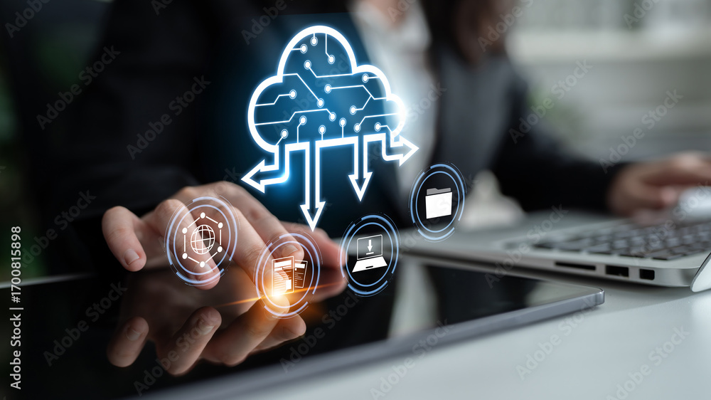 Aufkleber cloud computing enables digital growth with secure data storage, scalable infrastructure, and strate