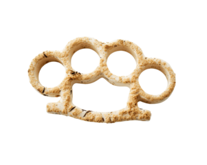 Intricate close up of a golden or bronze metallic knuckleduster for self defense concept