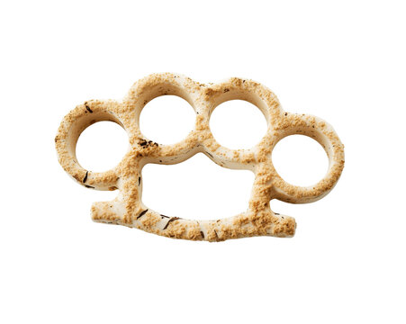 Intricate close up of a golden or bronze metallic knuckleduster for self defense concept