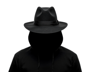 Intriguing figure adorned with a stylish fedora casting a mysterious persona of anonymity