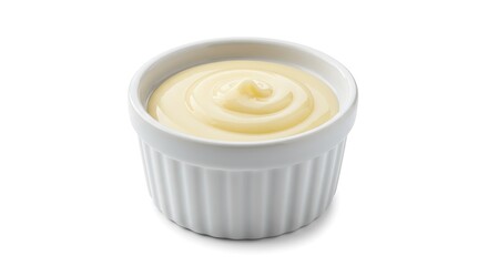 Creamy Yellow Custard Swirl in White Ramekin Dish