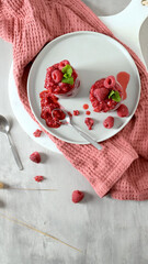Chia seed pudding with fresh raspberry coulis
