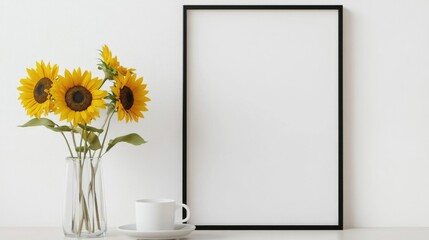 Sunflowers and empty frame create peaceful decor