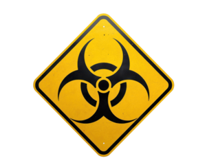 Hazardous Warning, Biohazard Symbol Isolated on Square Yellow Sign Illustrates Biological Risk