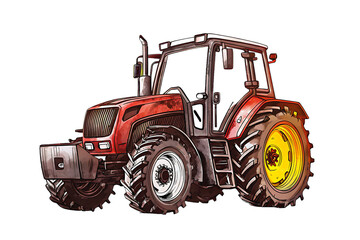 Obraz premium Red tractor with yellow wheel isolated on a transparent background