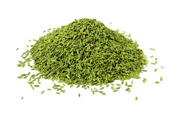 heap of dried green fennel seeds or Saunf herb also known as variyali mukhvas in india, isolated...
