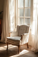 Cozy vintage chair beside sunlit window