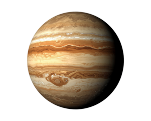 Detailed representation of the gas giant Jupiter in deep space with its swirling clouds