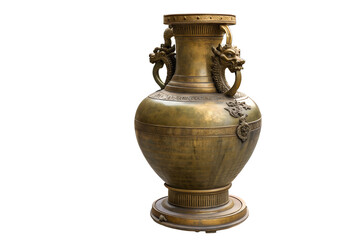 Exquisite antique bronze vase with intricate dragon handles, a symbol of ancient craftsmanship and cultural heritage, perfect for decorative display