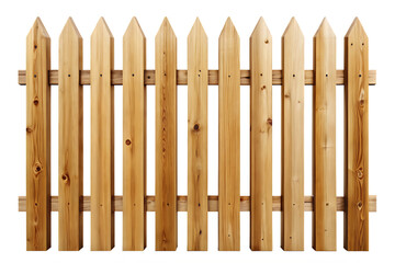 Wooden picket fence isolated on a transparent background