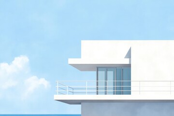 Ocean-view modern architecture under blue skies