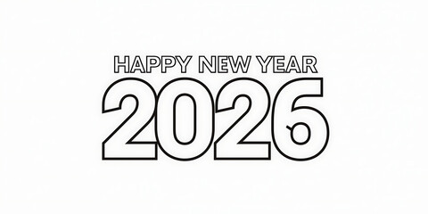 Fototapeta premium Bold Outlined Happy New Year 2026 Text on White Background with Festive Tone