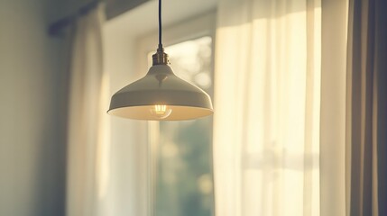 Warm glow from a pendant light in a cozy room