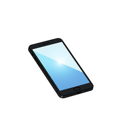 Black smartphone with blue screen on white background  