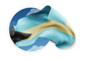 Bahamas, vector 3d flag against a blue sky, through a round hole on a white background
